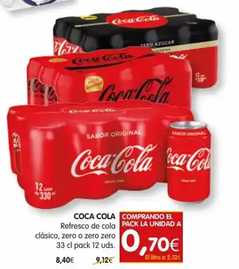 Dicost Coca Cola Refresco de cola clásico, zero o zero zero 33 cl pack 12 uds oferta
