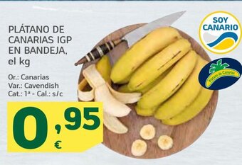 HiperDino Plátano De Canarias IGP En Bandeja, el kg oferta