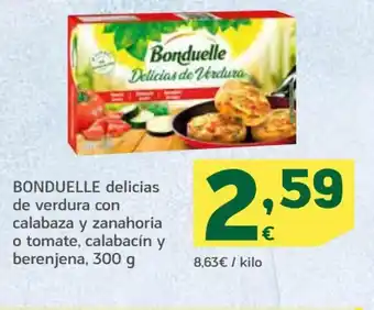 HiperDino Bonduelle delicias de verdura con calabaza y zanahoria o tomate, calabacin y berenjena, 300g oferta