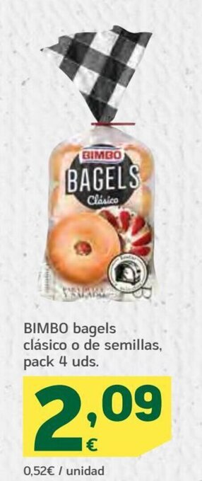 HiperDino Bimbo bagels clásico o de semillas, pack 4 uds oferta