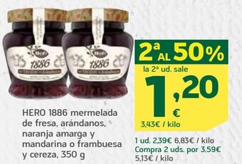 HiperDino Hero 1886 mermelada de fresa, arándanos, naranja amarga y mandarina o frambuesa y cereza, 350 g oferta