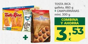 HiperDino Tosta Rica galleta 860 g + Campurrianas mini 300 g oferta