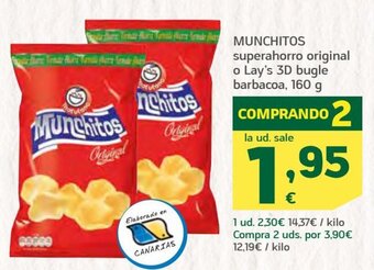 HiperDino Munchitos superahorro original o Lay's 3D bugle barbacoa, 160 g oferta