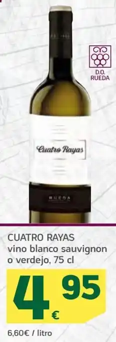 HiperDino Cuatro Rayas vino blanco sauvignon o verdejo, 75 cl oferta