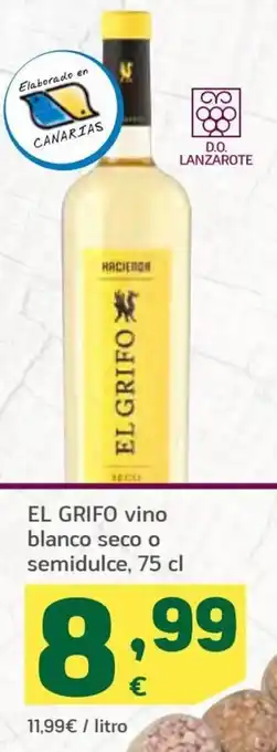 HiperDino El Grifo vino blanco seco o semidulce, 75 cl oferta