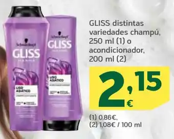 HiperDino Gliss distintas variedades champú, 250 ml o acondicionador, 200 ml oferta