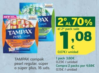 HiperDino Tampax compak pearl regular, súper o súper plus, 16 uds. oferta
