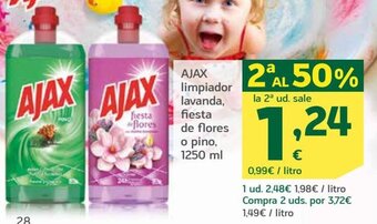 HiperDino Ajax limpiador lavanda, fiesta de flores o pino, 1250 ml oferta