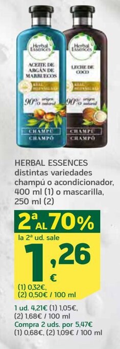 HiperDino Herbal Essences distintas variedades champú o acondicionador, 400 ml o mascarilla,250 ml oferta