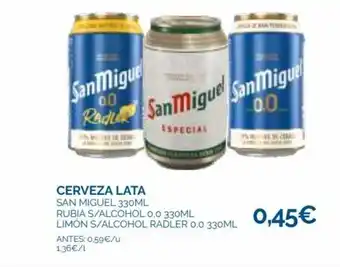 Cash Ecofamilia Cerveza Lata San Miguel 330 ml Rubia S/Alcohol 0,0 330ml Limón S/Alcohol Radler 0.0 330ml oferta