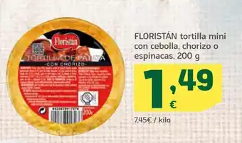 HiperDino Floristán tortilla mini con cebolla, chorizo o espinacas, 200 g oferta