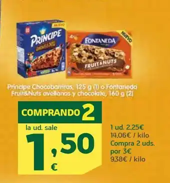 HiperDino Principe chocobarritas o fontaneda fruit&nuts avellanas y chocolate oferta