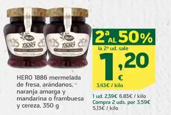 HiperDino Hero 1886 mermelada de fresa, arándanos, naranja amarga y mandarina o frambuesa y cereza, 350 g oferta