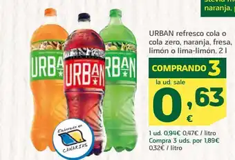 HiperDino Urban refresco cola o cola zero, naranja, fresa, limón o lima-limón, 2 l oferta
