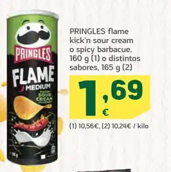 HiperDino Pringles flame kick'n sour cream o spicy barbacue, 160 g o distintos sabores ,165 g oferta