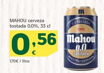 HiperDino Mahou cerveza tostada 0,0%, 33 cl oferta