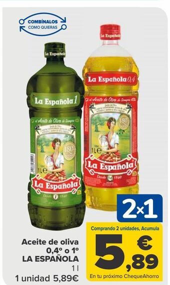Carrefour Aceite de oliva 0,4º o 1º la española oferta