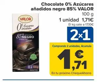 Carrefour Chocolate 0% azúcares añadidos negro 85% valor oferta