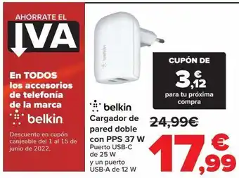 Carrefour Belkin cargador de pared doble con pps 37 w oferta