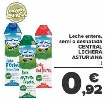 Carrefour Leche entera, semi o desnatada central lechera asturiana oferta