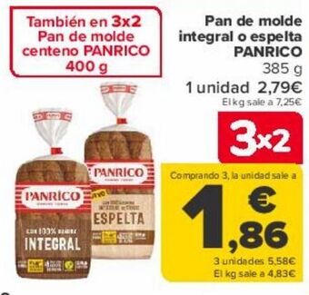 Carrefour Pan de molde integral o espelta panrico oferta