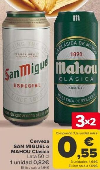Carrefour Cerveza san miguel o mahou clásica oferta