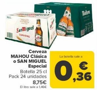 Carrefour Cerveza mahou clásica o san miguel especial oferta