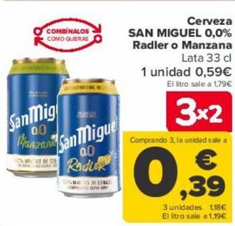 Carrefour Cerveza san miguel 0,0% radler o manzana oferta