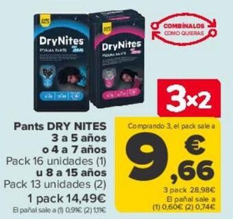 Carrefour Pants dry nites 3 a 5 años o 4 a 7 años u 8 a 15 años oferta