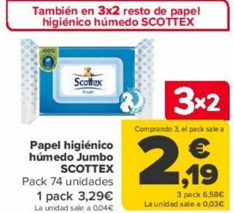 Carrefour Papel higiénico húmedo jumbo scottex oferta