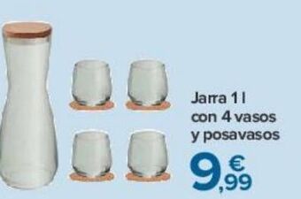 Carrefour Jarra 1l con 4 vasos y posavasos oferta