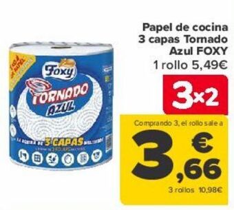 Carrefour Papel de cocina 3 capas tornado azul foxy oferta