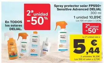 Carrefour Spray protector solar fps50+ sensitive advanced delial oferta