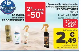 Carrefour Spray aceite protector solar spf 30 con vitamina science les cosmétiques oferta