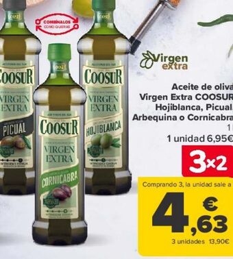 Carrefour Aceite de oliva virgen extra coosur hojiblanca, picual, arbequina o cornicabra oferta