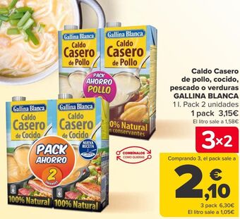 Carrefour Caldo casero de pollo, cocido, pescado o verduras gallina blanca oferta