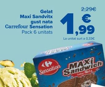 Carrefour Helado maxi sandwich sabor nata carrefour sensation oferta