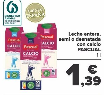 Carrefour Leche entera, semi o desnatada pascual oferta