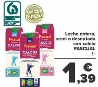 Carrefour Leche entera, semi o desnatada pascual oferta