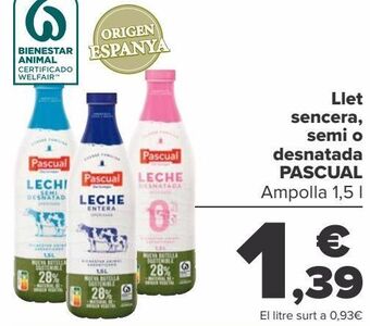 Carrefour Leche entera, semi o desnatada pascual oferta