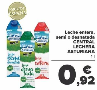 Carrefour Leche entera, semi o desnatada central lechera asturiana oferta