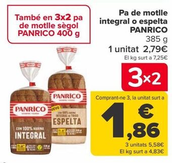 Carrefour Pan de molde integral o espelta panrico oferta