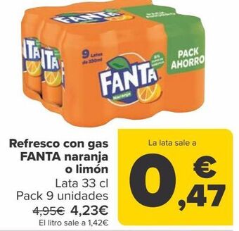 Carrefour Refresco con gas fanta naranja o limón oferta