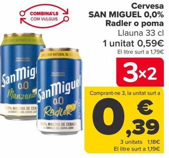 Carrefour Cerveza san miguel 0,0% radler o manzana oferta