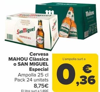 Carrefour Cerveza mahou clásica o san miguel especial oferta