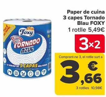 Carrefour Papel de cocina 3 capas tornado azul foxy oferta
