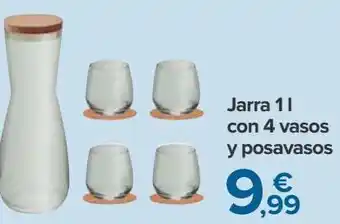 Carrefour Jarra 1l con 4 vasos y posavasos oferta