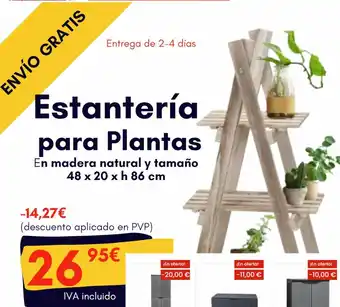 Bricolaje Soriano Estantería para Plantas En madera natural y tomaño 48 x 20 x h 86 cm oferta