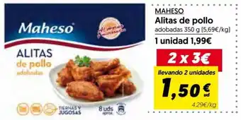Hiper Usera Maheso Alitas de Pollo Adobadas 350 g Llevando 2 Unidades oferta