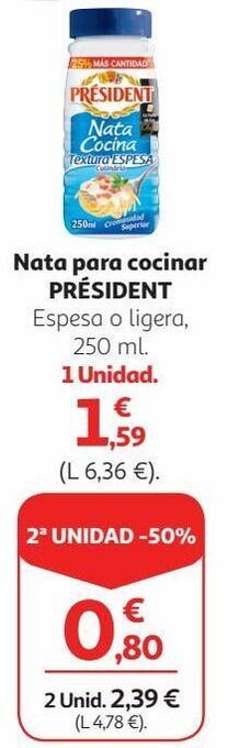 Alcampo Nata para cocinar président oferta